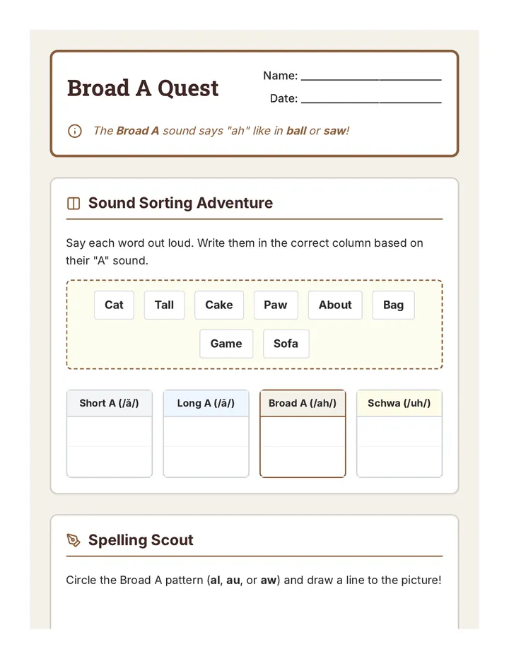 Broad A Quest Worksheet