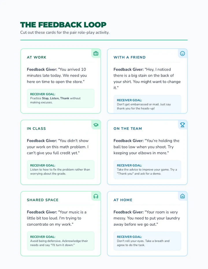 Feedback Mastery Scenario Cards