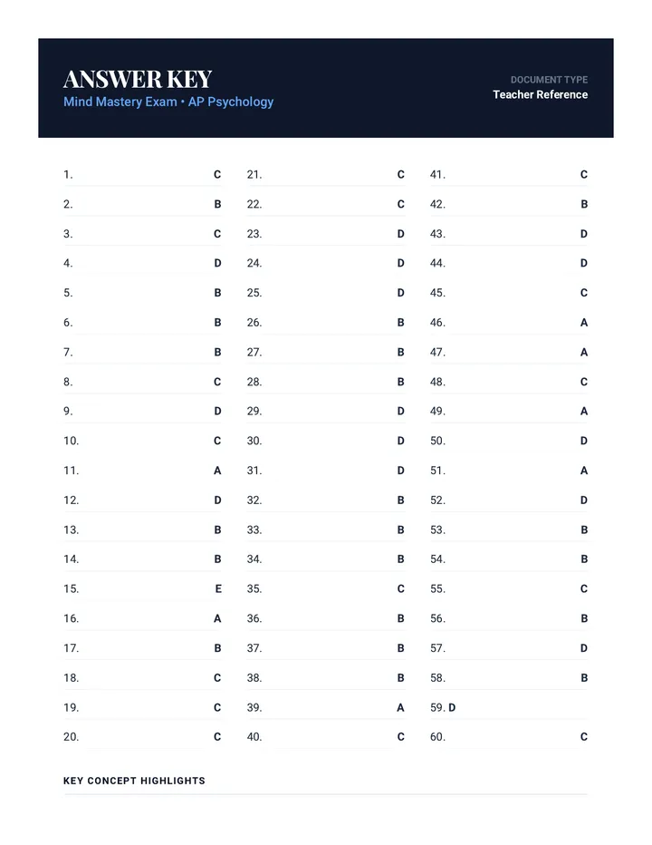 Mind Mastery Exam Answer Key