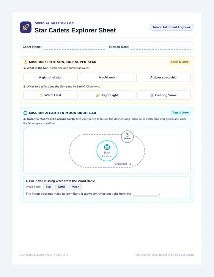 Star Cadets Activity Sheet
