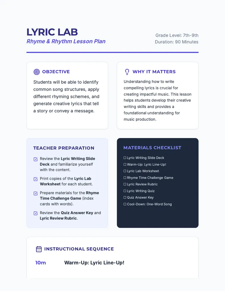 Lyric Lab Lesson Plan