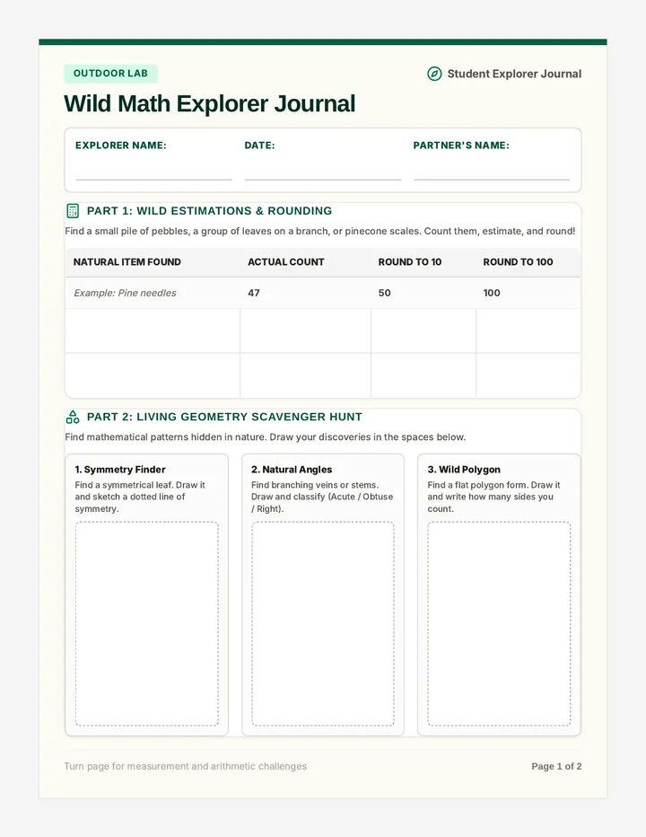 Wild Math Explorer Journal page 1