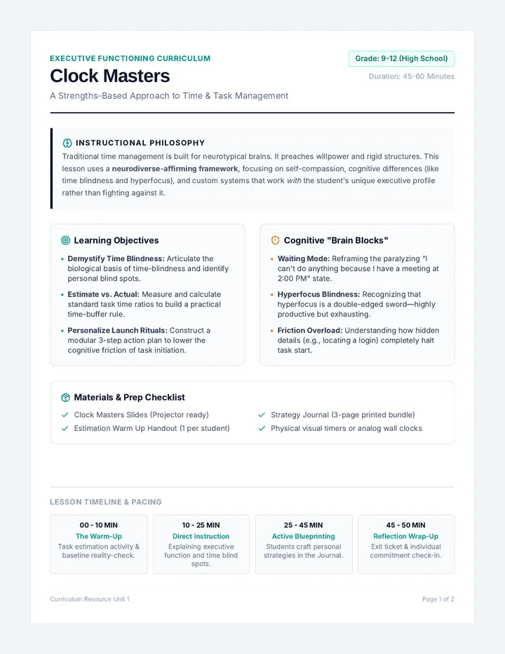 Clock Masters Lesson Plan