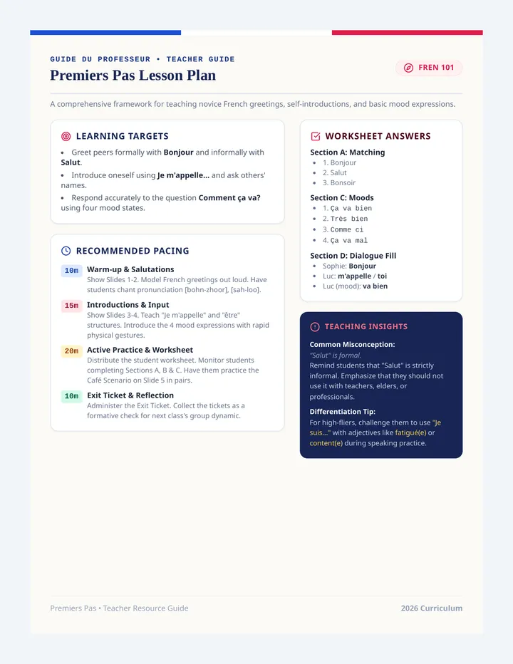 Premiers Pas Teacher Guide