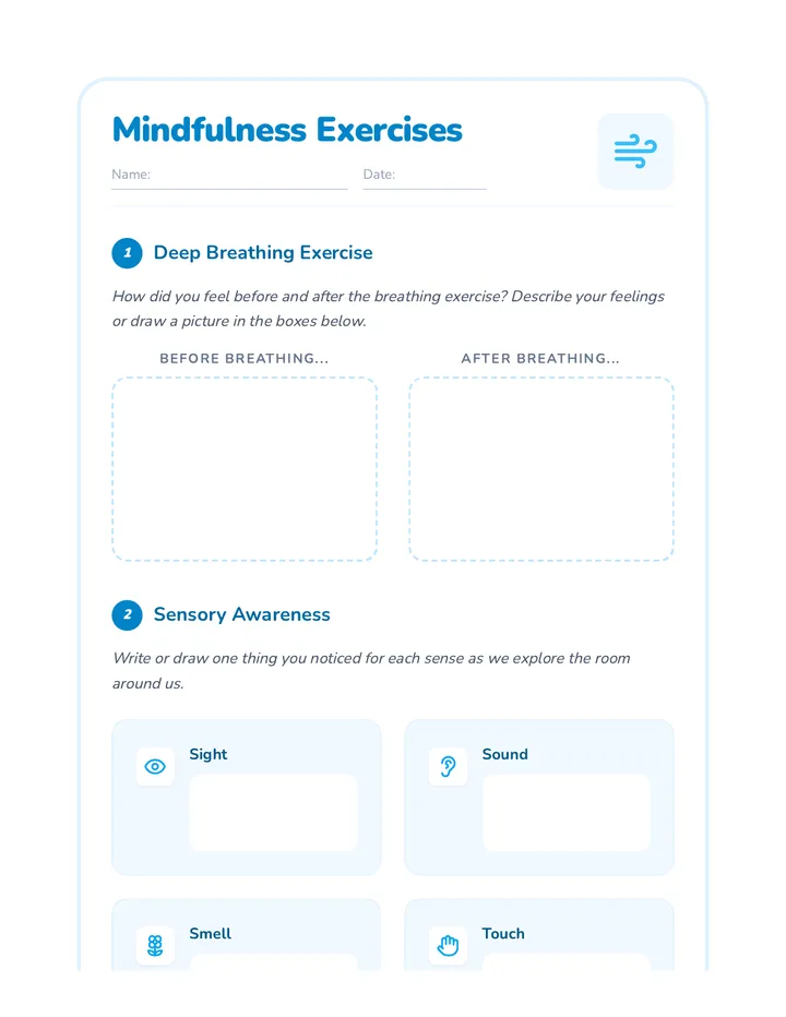 Mindfulness Exercises Worksheet
