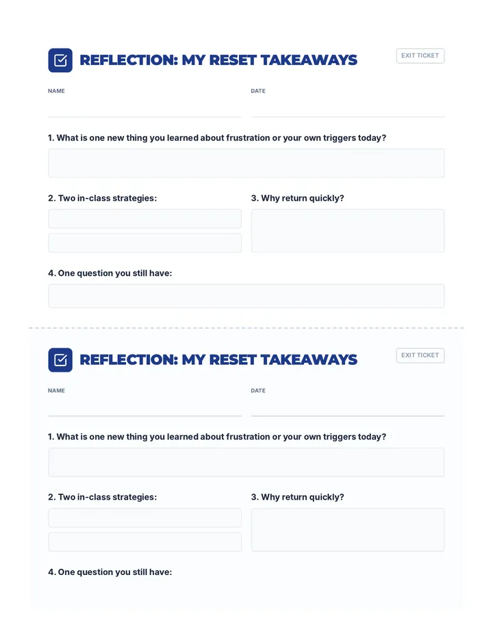 Reflection Cool Down Exit Ticket