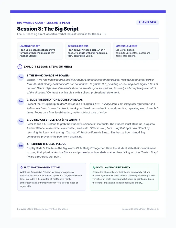 Big Script Lesson Plan