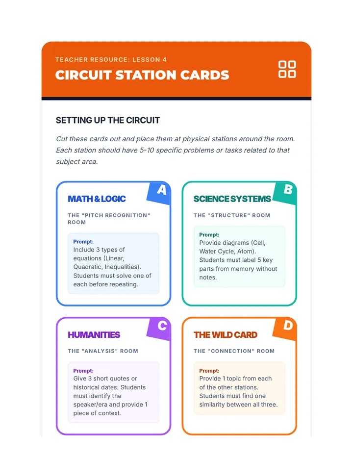 Circuit Station Cards Teacher Guide
