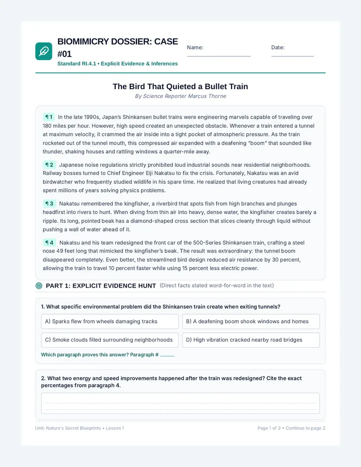 Kingfisher Clues Worksheet