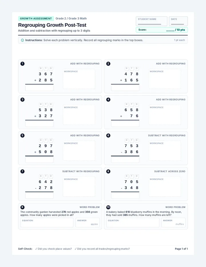 Regrouping Growth Post Test