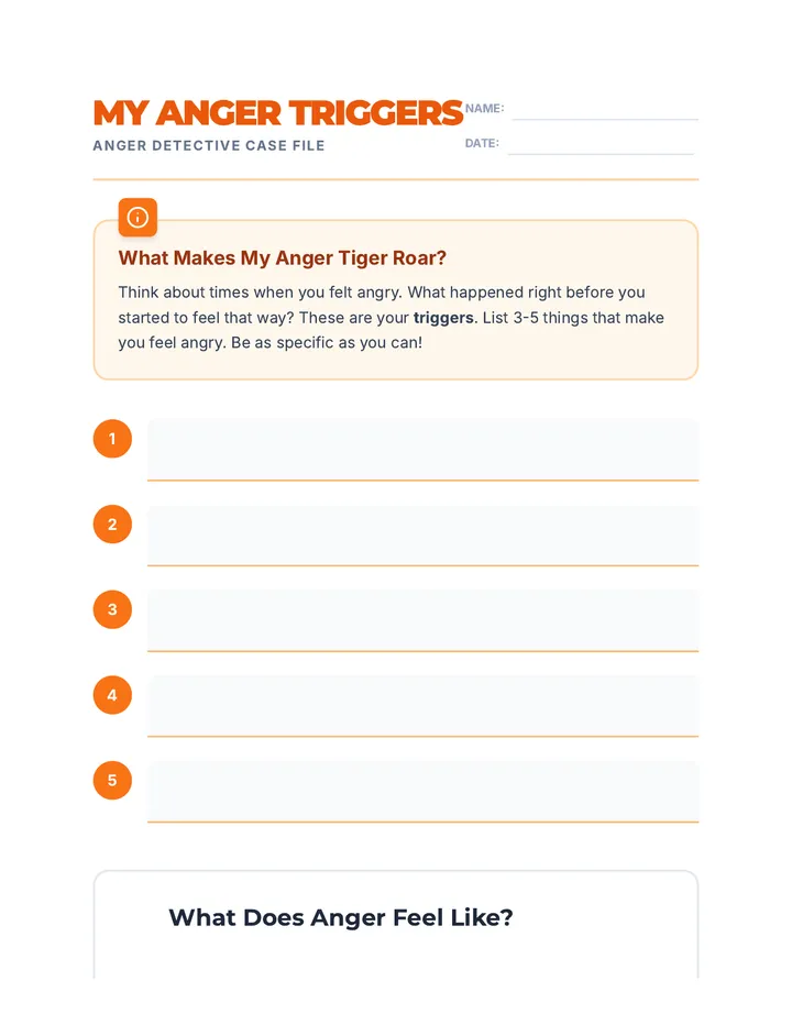 Anger Triggers Worksheet