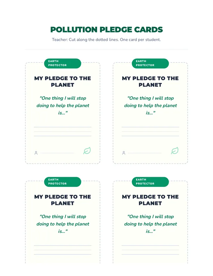 Pollution Pledge Cards