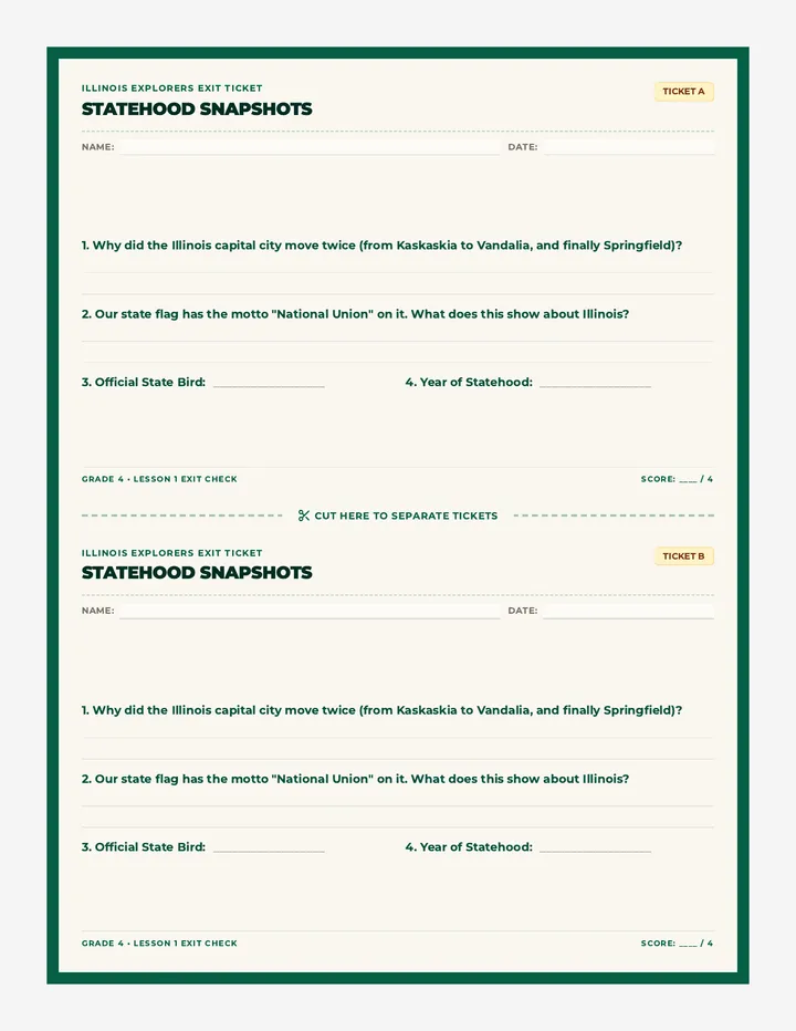 Statehood Snapshots Exit Ticket