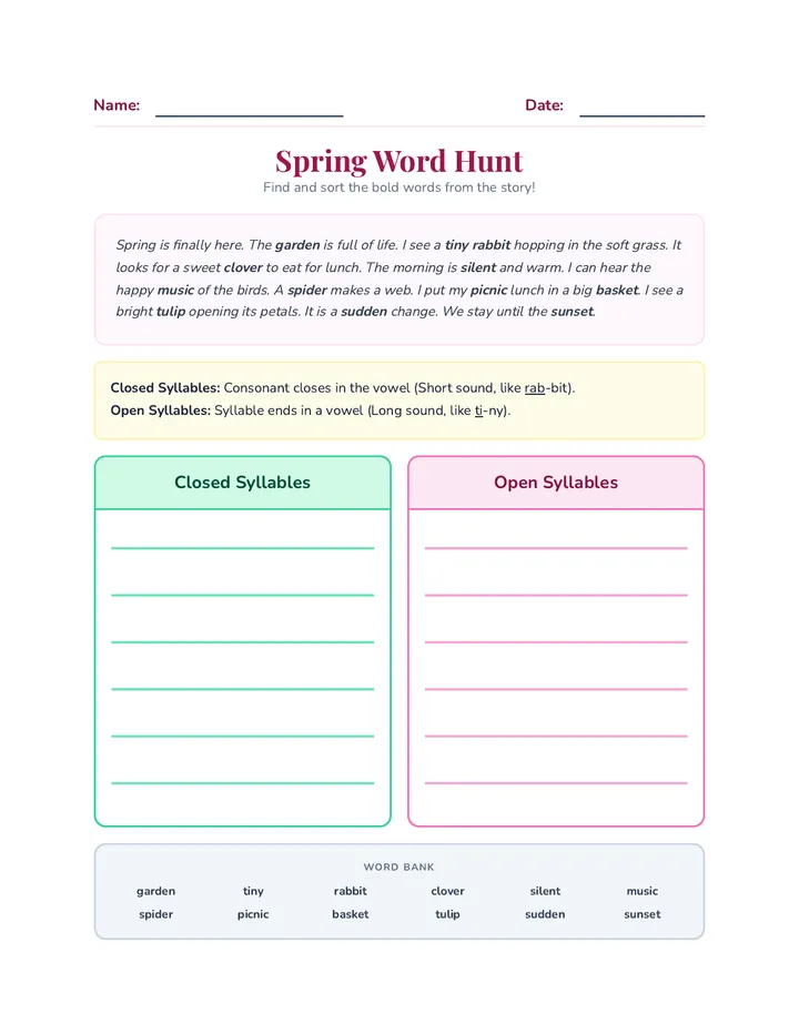 Spring Word Hunt Activity
