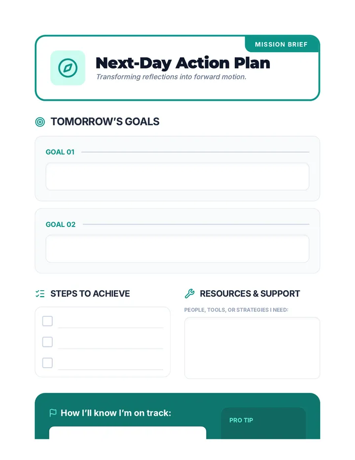 Next-Day Action Plan Worksheet