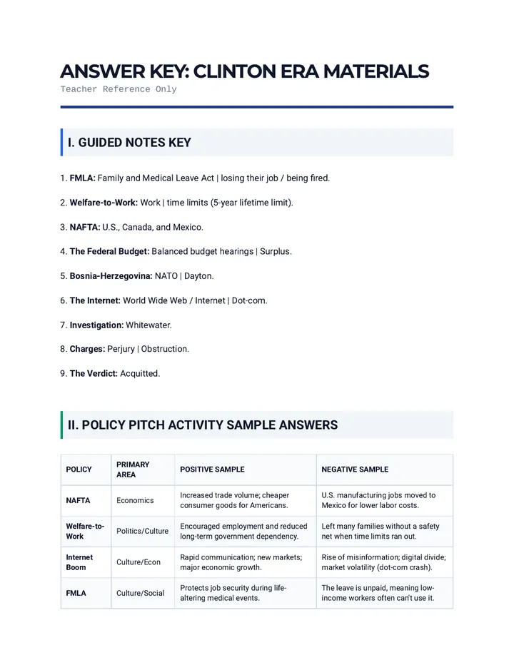 Clinton Answer Key Resource