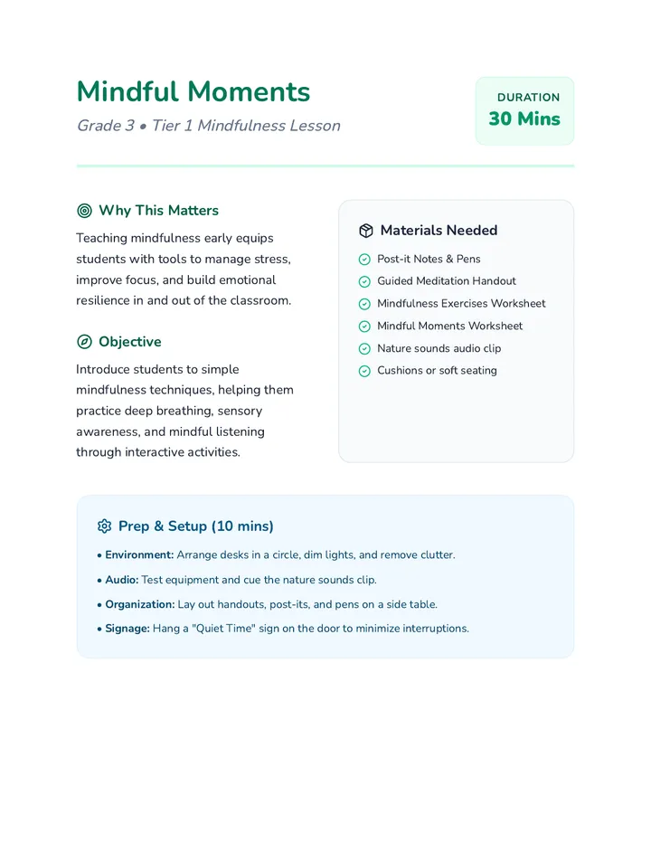 Mindful Moments Lesson Plan