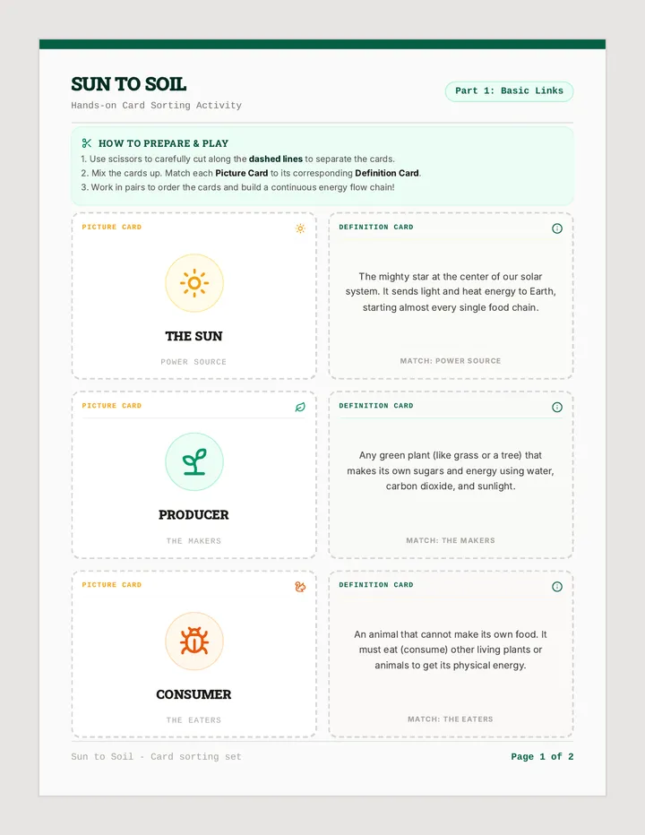 Sun to Soil Sorting Cards