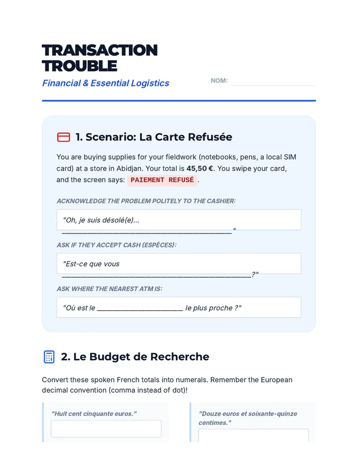Transaction Trouble Worksheet