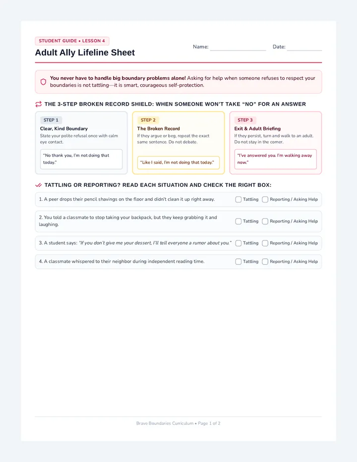 Adult Ally Lifeline Sheet