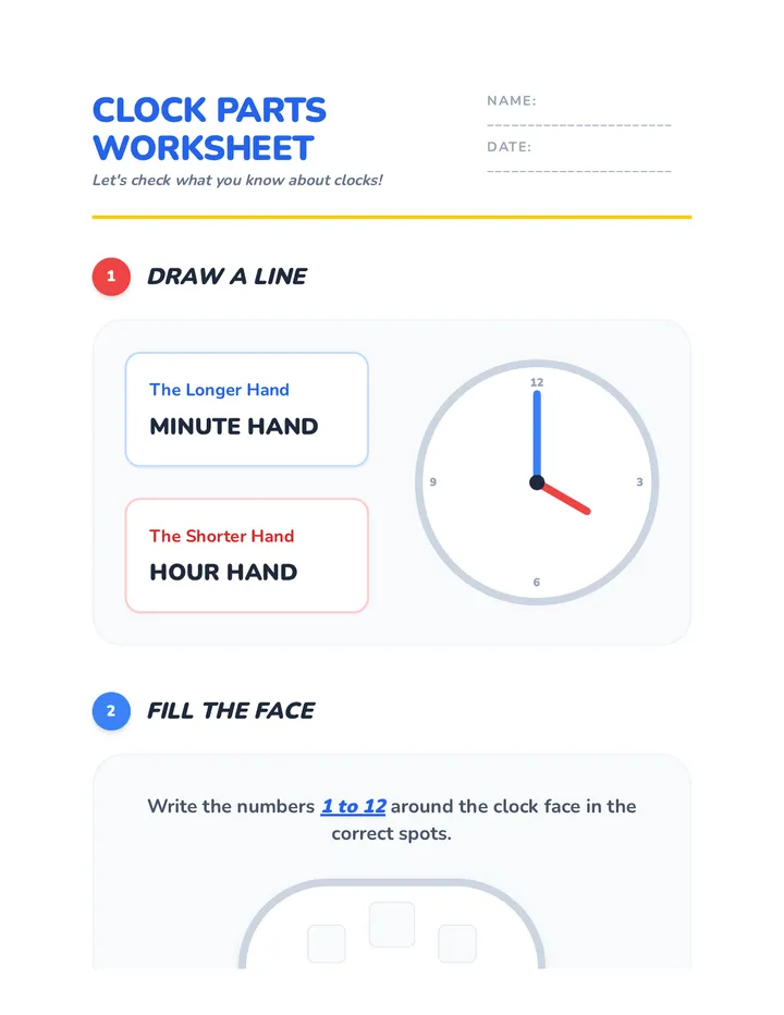 Clock Parts Worksheet
