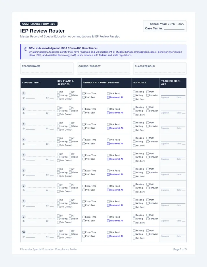 IEP Review Roster