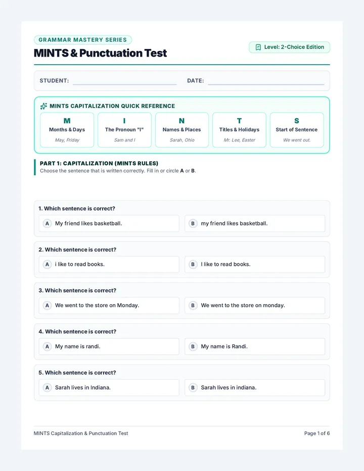 MINTS Punctuation Adapted Test