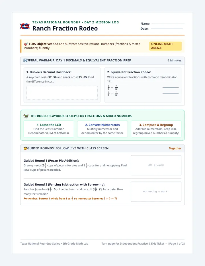 Fraction Rodeo Worksheet