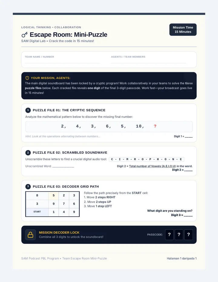 SAM Escape Room Worksheet