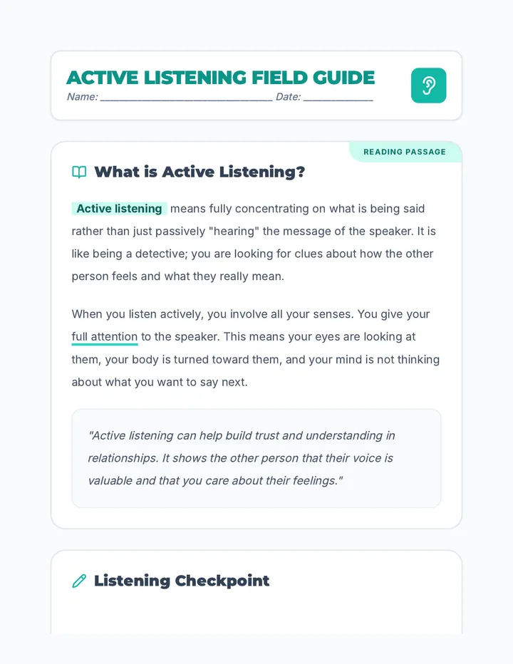 Active Listening Reading Handout