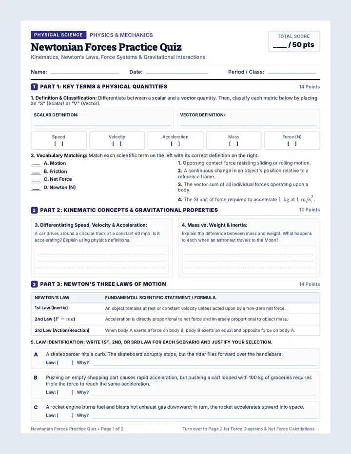 Newtonian Forces Practice Quiz
