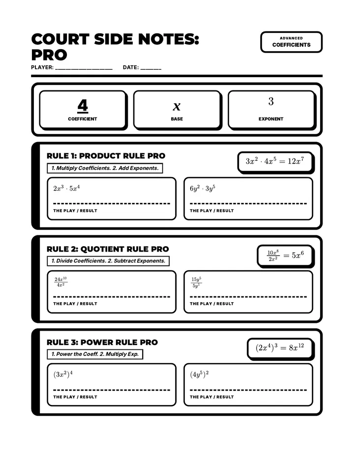 Court Side Notes Worksheet Pro Upgrade