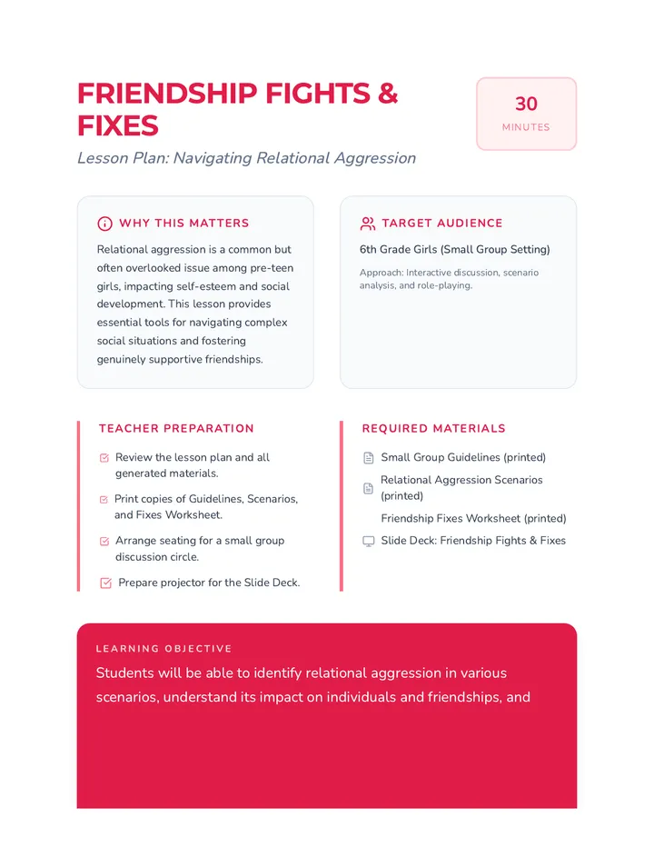 Friendship Fights & Fixes Lesson Plan