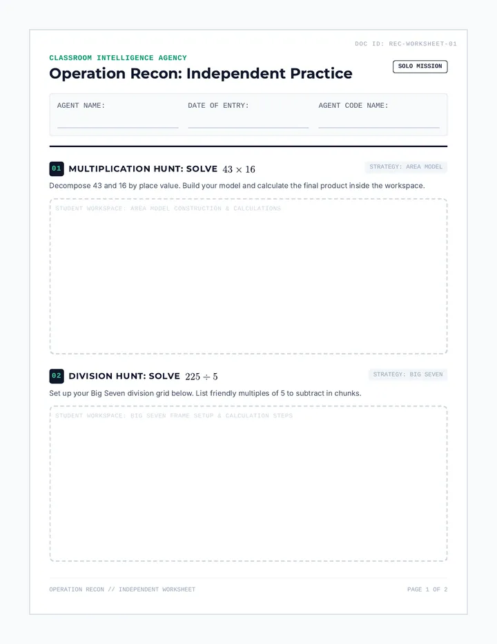 Operation Recon Independent Worksheet