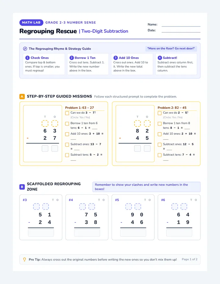 Regrouping Rescue Worksheet