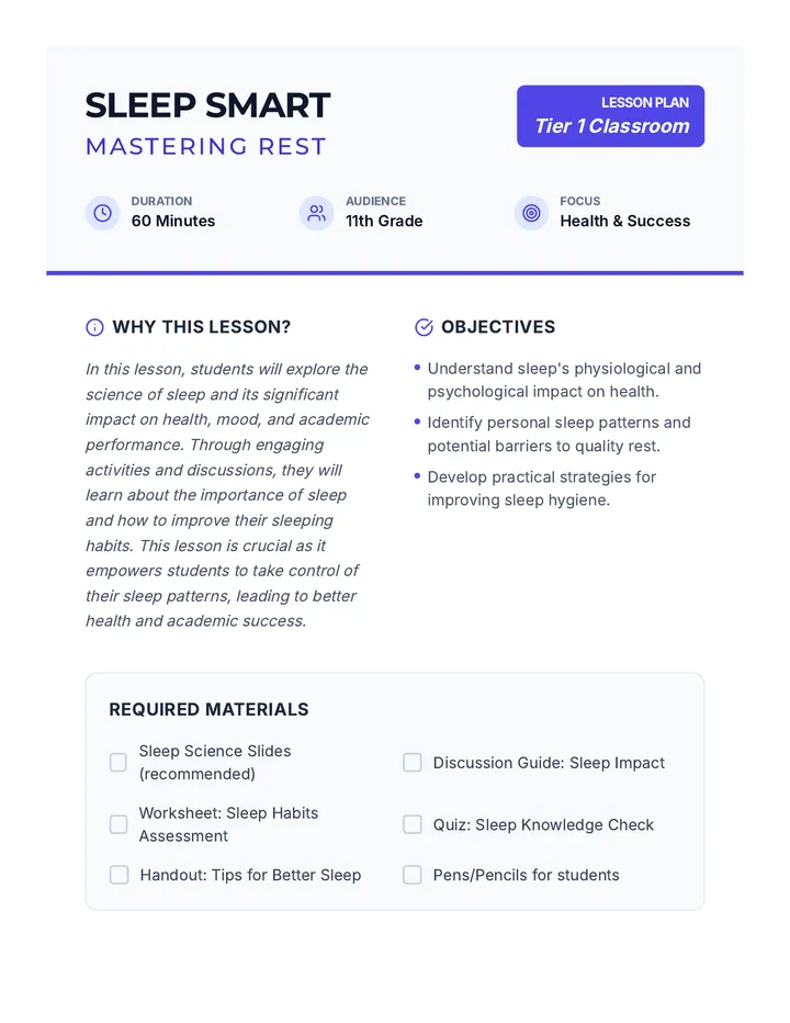 Sleep Smart Lesson Plan