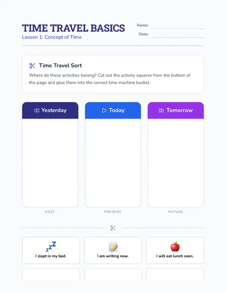 Time Travel Sort Worksheet