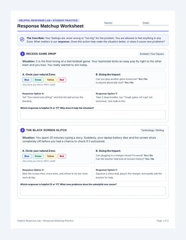 Response Matchup Worksheet
