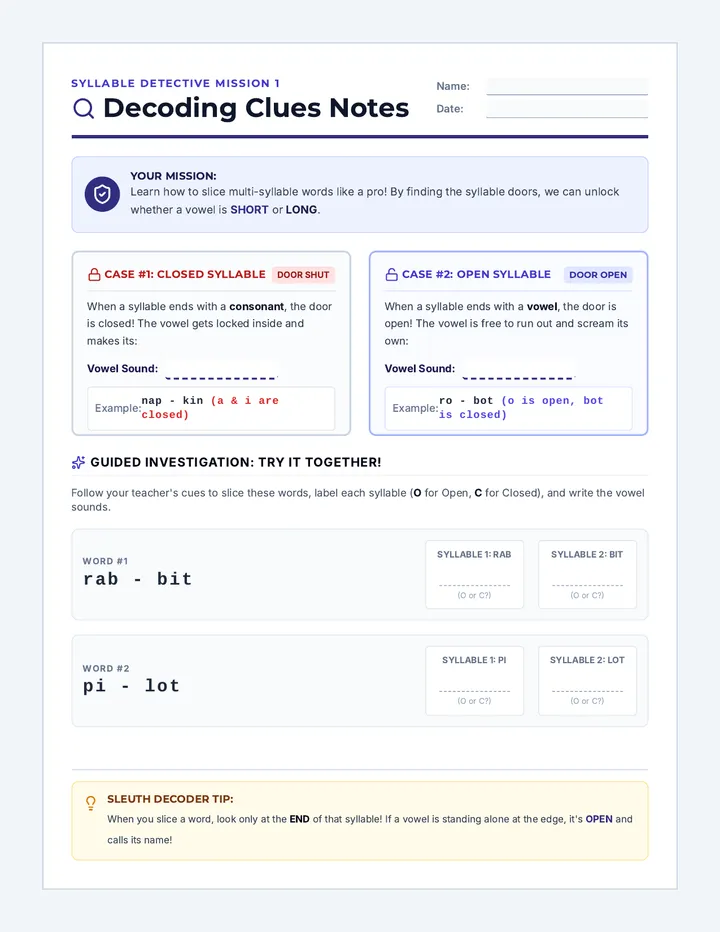 Syllable Sleuths Guided Notes