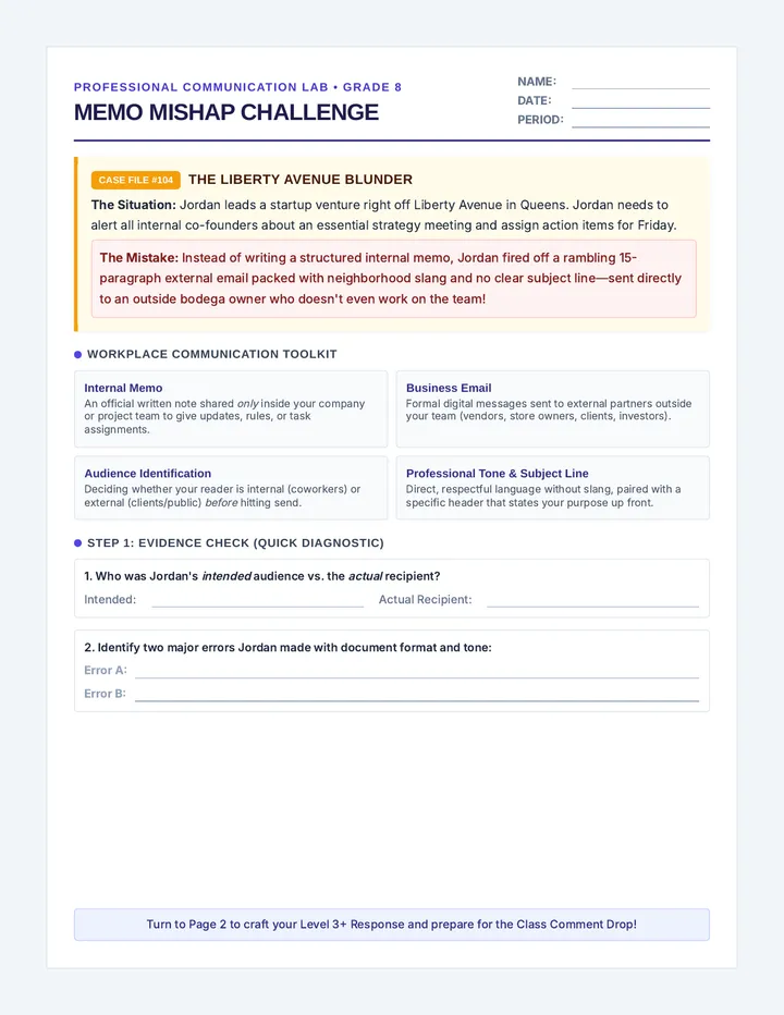 Memo Mishap Worksheet