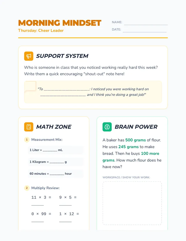 Thursday Month 2 Week 4 Worksheet