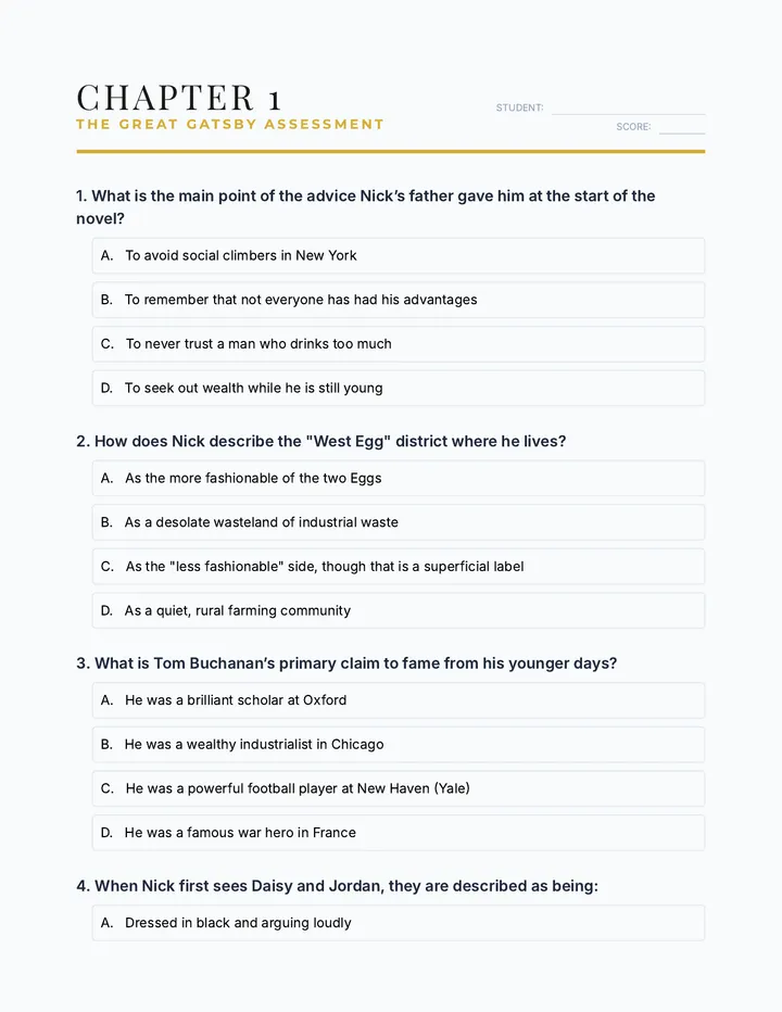 Gatsby Expanded Chapter Quizzes Document