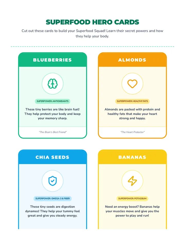Superfood Hero Cards Worksheet