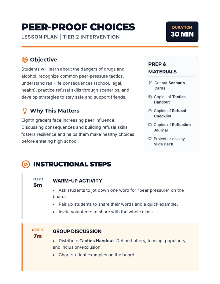 Peer-Proof Choices Lesson Plan