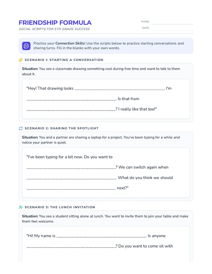 Friendship Formula Worksheet