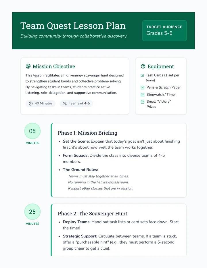 Team Quest Lesson Plan