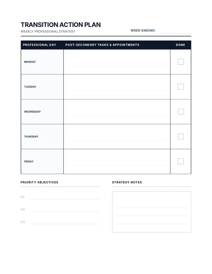 Transition Action Plan Sheet
