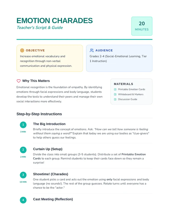 Emotion Charades Lesson Plan