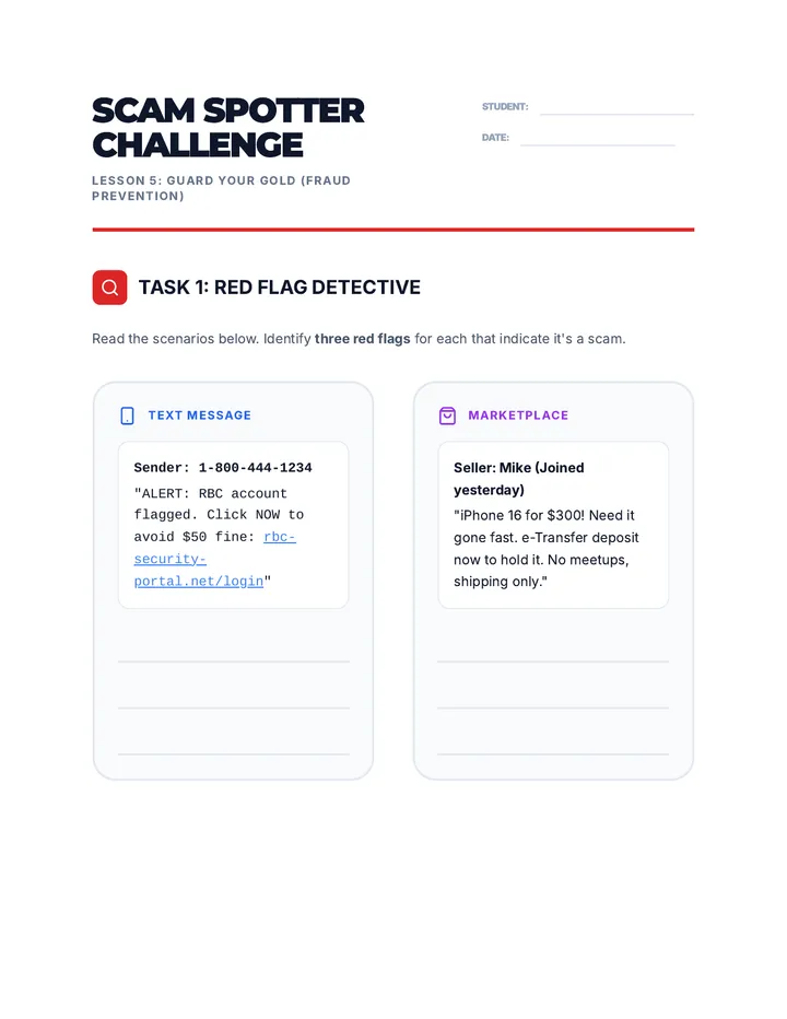 Scam Spotter Worksheet