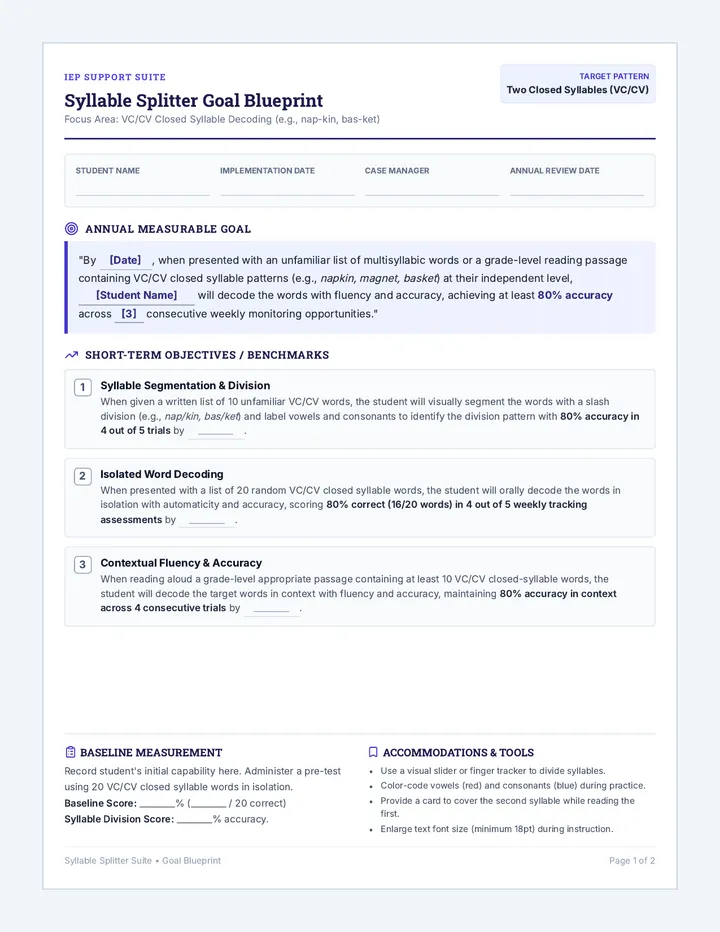Syllable Splitter IEP Goal Document